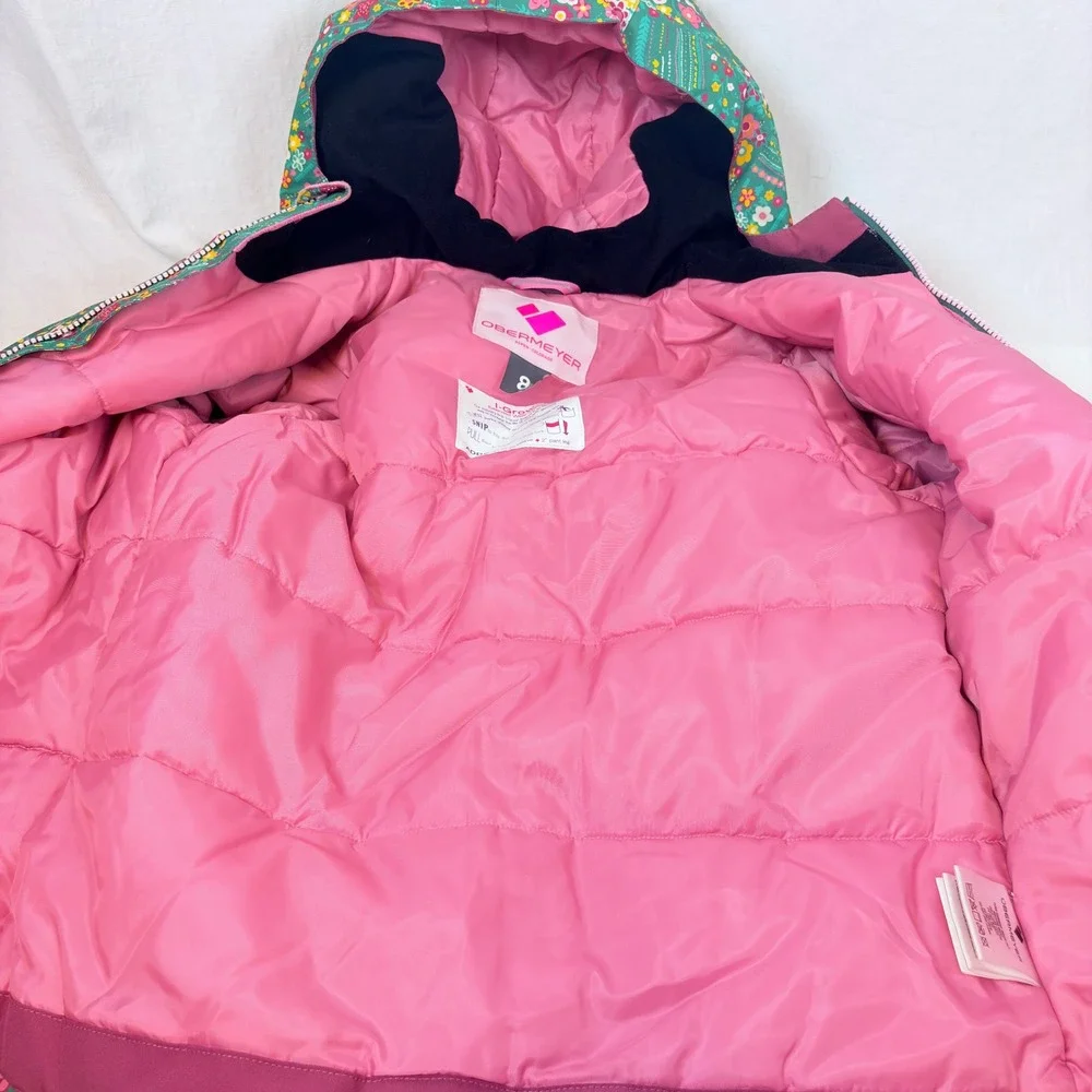 Obermeyer Girls Green Pink Floral I-Grow Snow Ski Suit Jacket Pants Size 8
